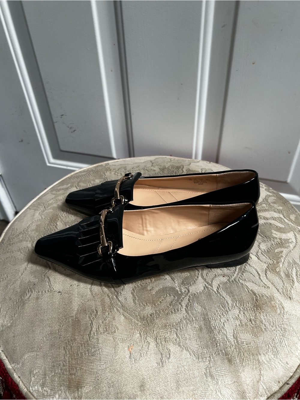 Franco Sarto Black Patent Pointed Kiltie Loafers with Metal Bit - Picture 8 of 16